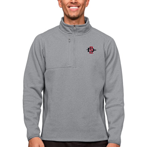 Men's Antigua Heather Gray San Diego State Aztecs Course Quarter-Zip Pullover Top