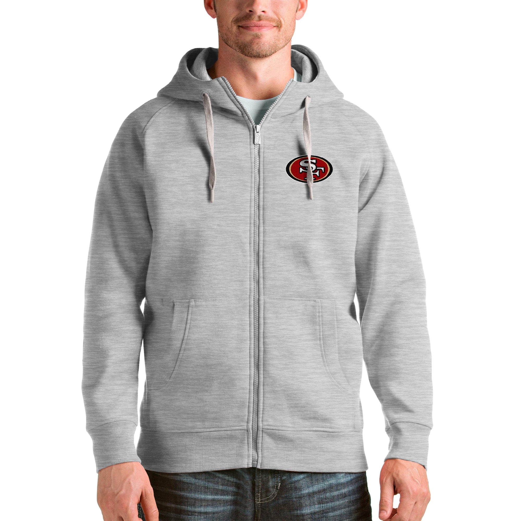 San Francisco 49ers Antigua Victory Pullover Hoodie - Heather Gray