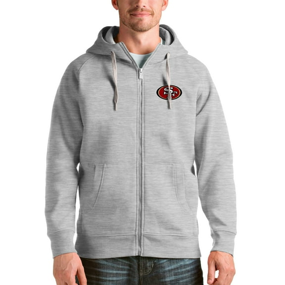 Men's Antigua Heather Gray San Francisco 49ers Victory Full-Zip Hoodie