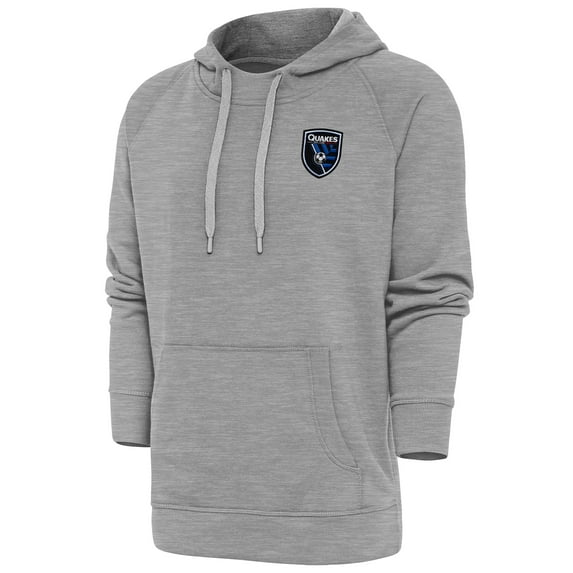 Men's Antigua Heather Gray San Jose Earthquakes Logo Victory Pullover Hoodie