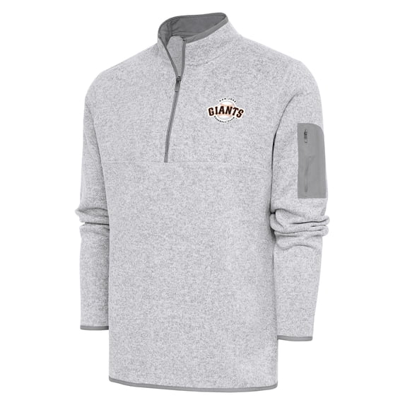 Men's Antigua Heather Gray San Jose Giants Fortune Quarter-Zip Pullover Jacket