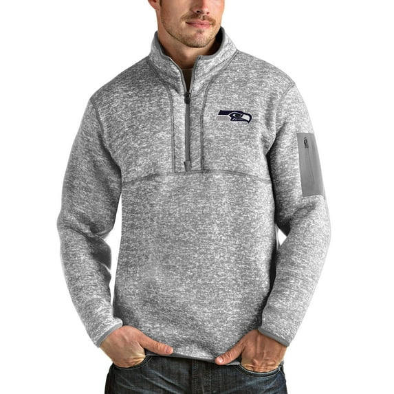 Men's Antigua Heather Gray Seattle Seahawks Team Logo Fortune Quarter-Zip Pullover Jacket