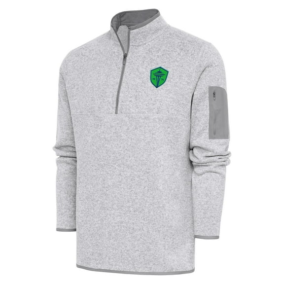 Men's Antigua Heather Gray Seattle Sounders FC Fortune Quarter-Zip Pullover Jacket