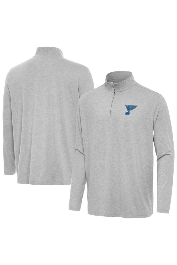 Men's Antigua Heather Gray St. Louis Blues Hunk Lightweight Quarter-Zip Pullover