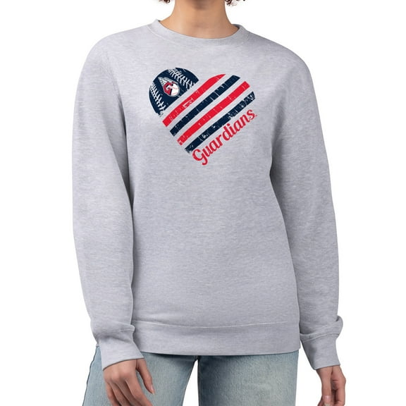 Women's G-III 4Her by Carl Banks Heather Gray Cleveland Guardians Heart Logo Fleece Pullover Sweatshirt