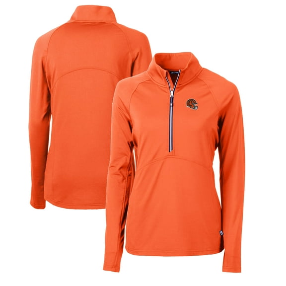 Women's Cutter & Buck  Orange Cincinnati Bengals Helmet Logo Adapt Eco Knit Stretch Recycled Half-Zip Pullover Top