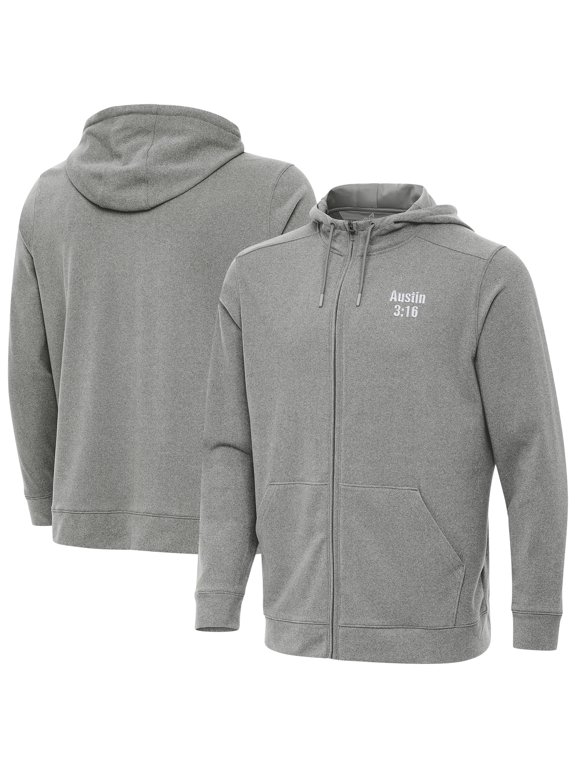 Men's Antigua Heather Gray "Stone Cold" Steve Austin Effortless Full-Zip Hoodie