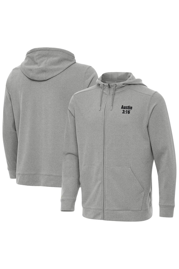 Men's Antigua Heather Gray "Stone Cold" Steve Austin Effortless Full-Zip Hoodie
