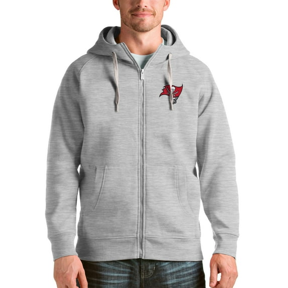 Men's Antigua Heather Gray Tampa Bay Buccaneers Victory Full-Zip Hoodie