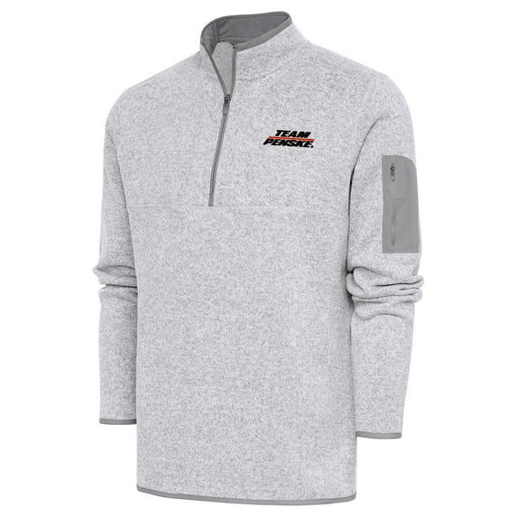 Men's Antigua Heather Gray Team Penske Fortune Quarter-Zip Pullover Jacket