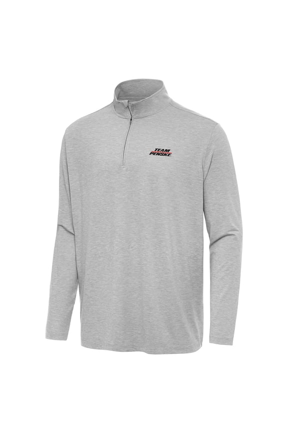 Men's-Antigua Heather Gray Team Penske Hunk Quarter-Zip Pullover Top