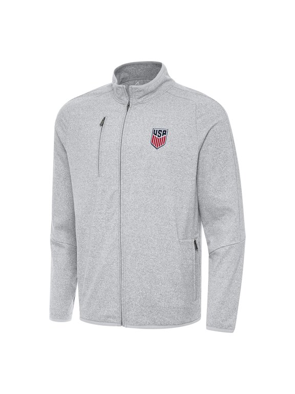 Men's Antigua Heather Gray USMNT Hold-Up Tri-Blend Full-Zip Jacket