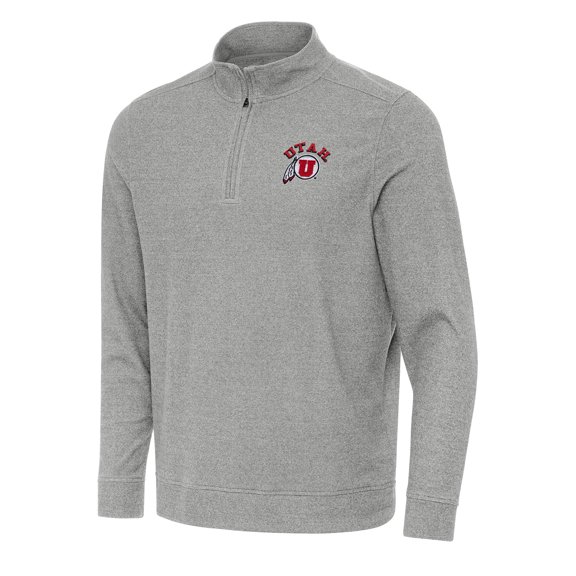 Men's Antigua Heather Gray Utah Utes Subtle Quarter-Zip Sweatshirt