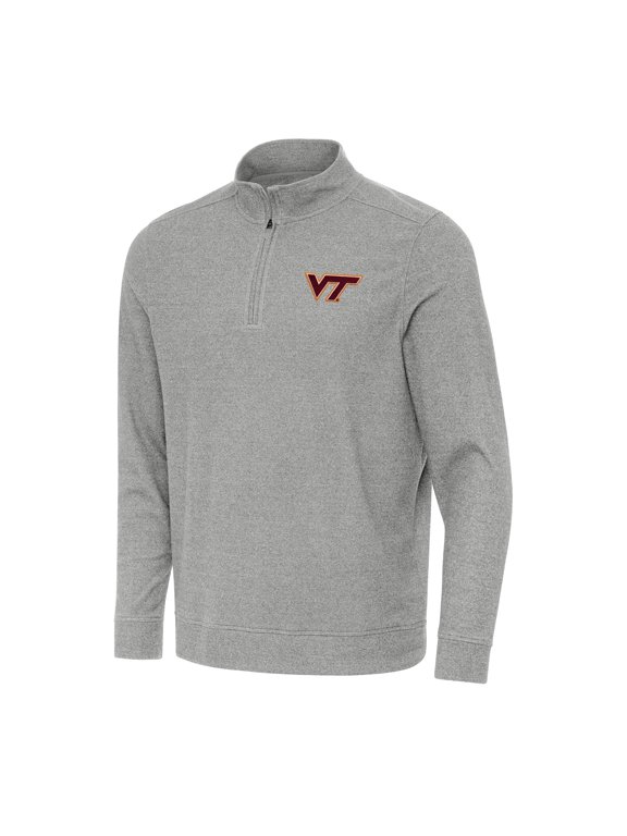 Men's Antigua Heather Gray Virginia Tech Hokies Subtle Quarter-Zip Sweatshirt