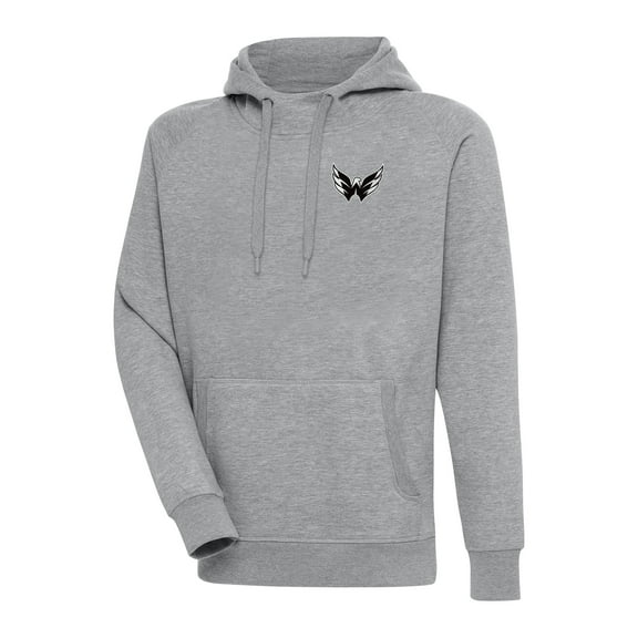 Men's Antigua Heather Gray Washington Capitals Metallic Logo Victory Pullover Hoodie