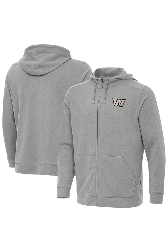 Men's Antigua Heather Gray Washington Commanders Effortless Full-Zip Hoodie Jacket