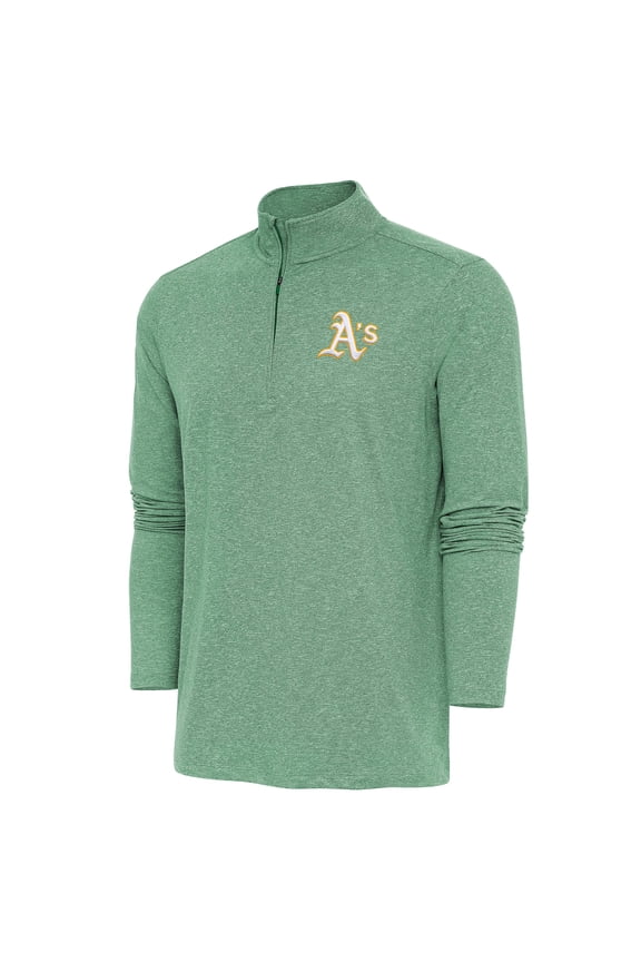 Men's Antigua Heather Green Athletics Hunk Quarter-Zip Pullover Top