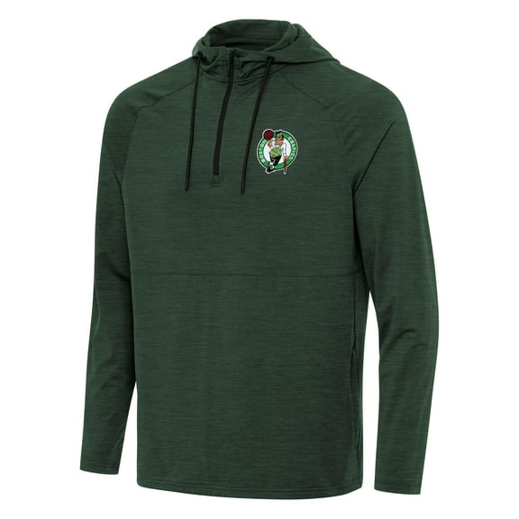 Men's Antigua Heather Green Boston Celtics Spikes Raglan Quarter-Zip Hoodie