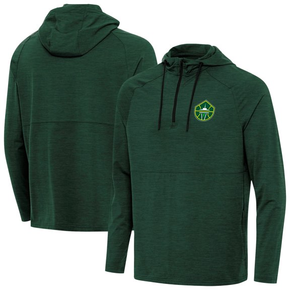 Men's Antigua Heather Green Seattle Storm Spikes Raglan Quarter-Zip Hoodie