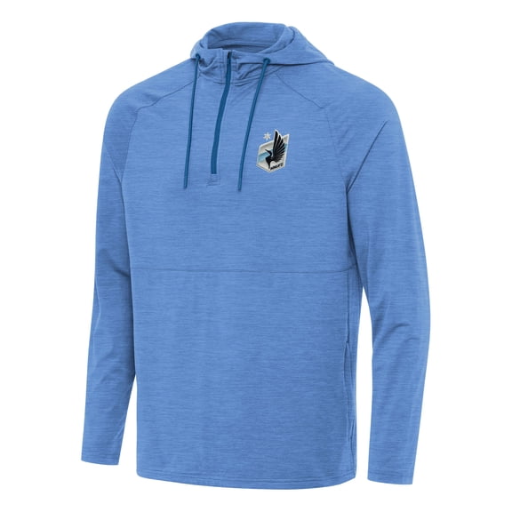 Men's Antigua Heather Light Blue Minnesota United FC Spikes Raglan Quarter-Zip Hoodie