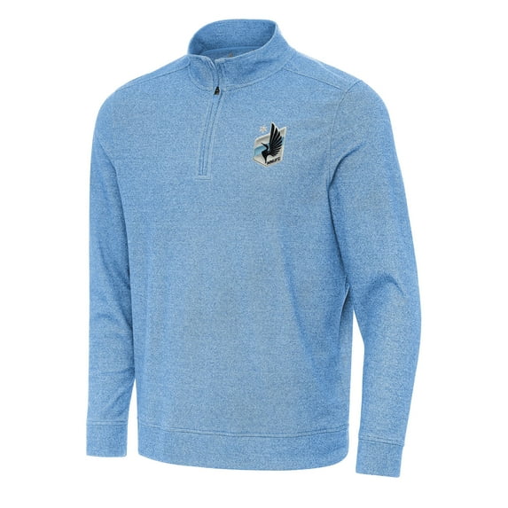 Men's Antigua Heather Light Blue Minnesota United FC Subtle Quarter-Zip Jacket