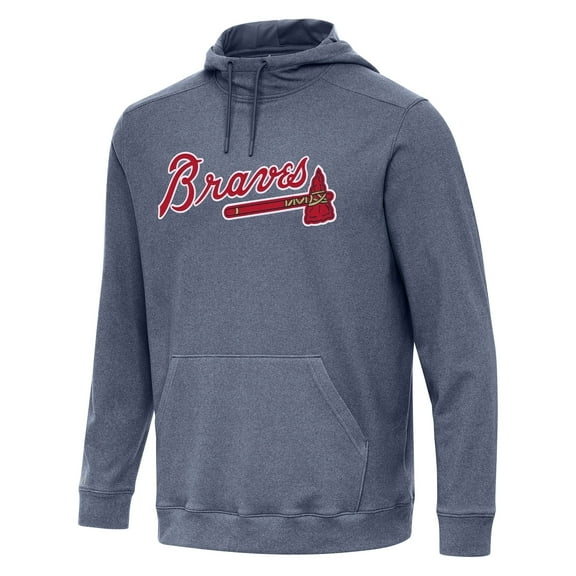 Men's Antigua Heather Navy Atlanta Braves Cloud Pullover Hoodie