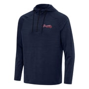 Mens Antigua Heather Navy Atlanta Braves Spikes Quarter-Zip Pullover Hoodie