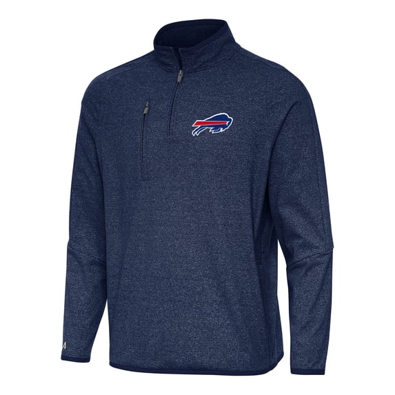 Men's Antigua Heather Navy Buffalo Bills Certain Tri-Blend Quarter-Zip Top