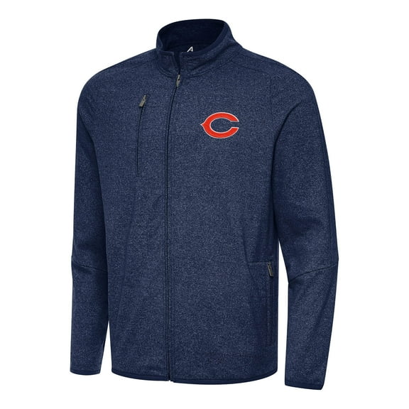 Men's Antigua Heather Navy Chicago Bears  Hold-Up Tri-Blend Full-Zip Jacket