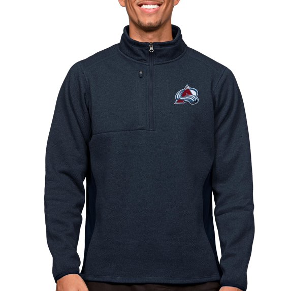 Men's Antigua Heather Navy Colorado Avalanche Course Quarter-Zip Pullover Top