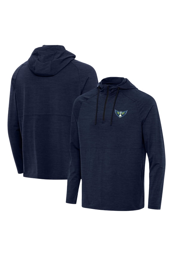 Men's Antigua Heather Navy Dallas Wings Spikes Raglan Quarter-Zip Hoodie