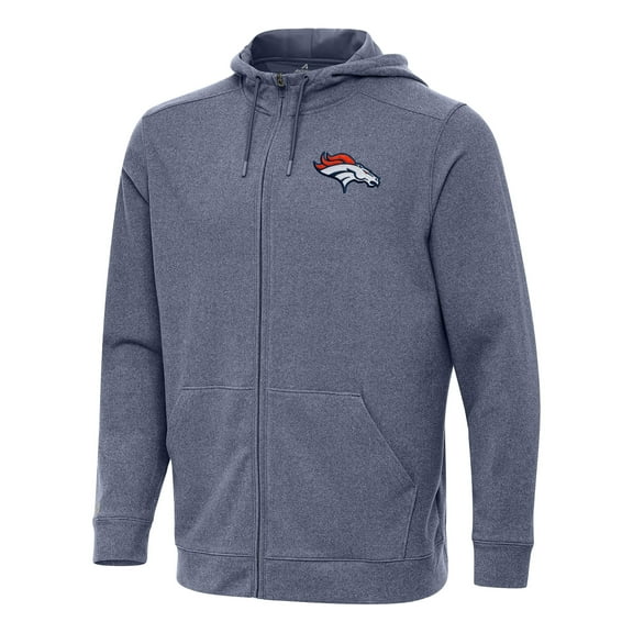 Men's Antigua Heather Navy Denver Broncos Effortless Full-Zip Hoodie