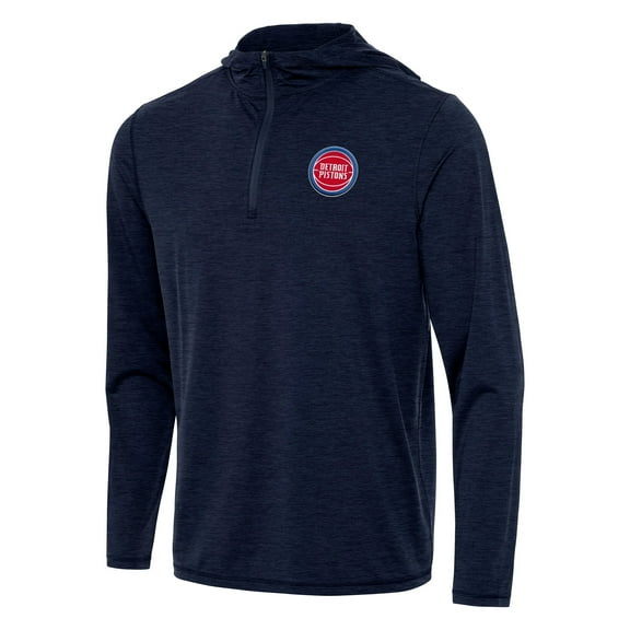 Men's Antigua Heather Navy Detroit Pistons Tidy Quarter-Zip Hoodie