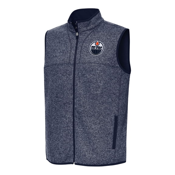 Men's Antigua Heather Navy Edmonton Oilers Fortune Full-Zip Vest