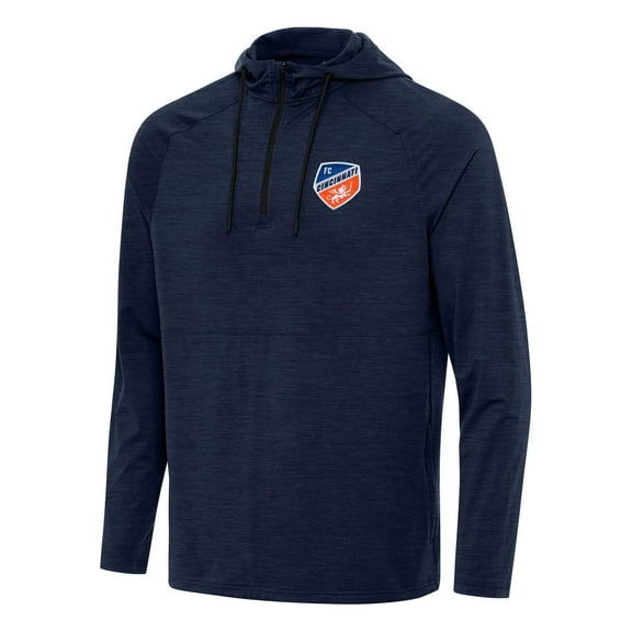 Men's Antigua Heather Navy FC Cincinnati Spikes Raglan Quarter-Zip Hoodie