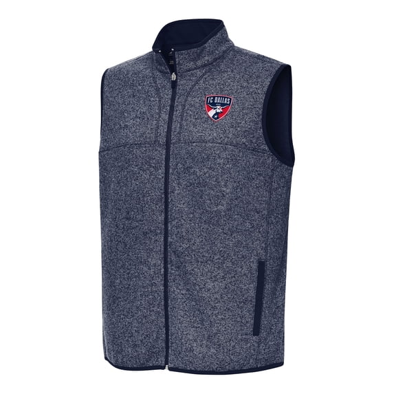 Men's Antigua Heather Navy FC Dallas Fortune Full-Zip Vest