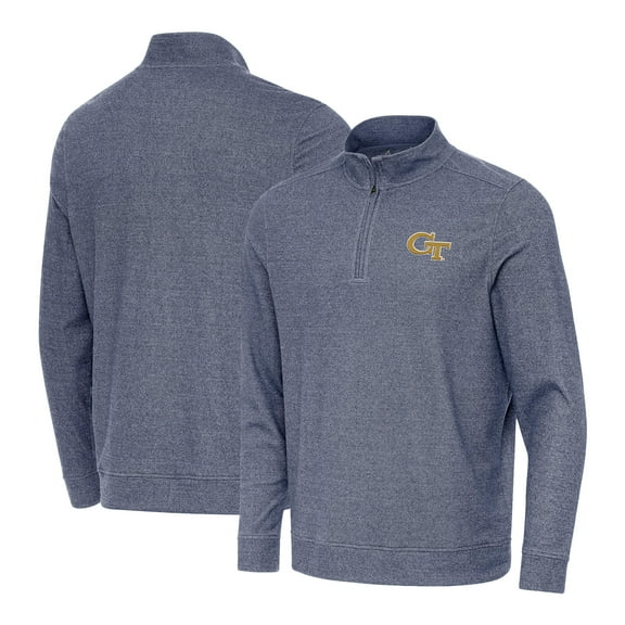Men's Antigua Heather Navy Georgia Tech Yellow Jackets Subtle Quarter-Zip Top