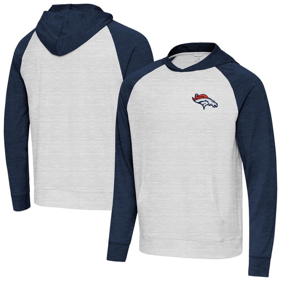 Men's Antigua Heather Navy/Gray Denver Broncos Urgent Pullover Hoodie