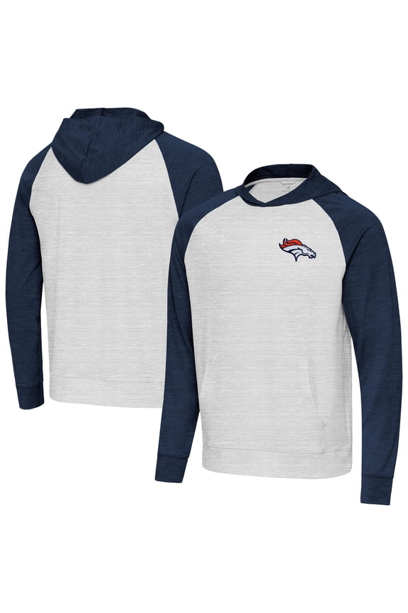 Men's Antigua Heather Navy/Gray Denver Broncos Urgent Pullover Hoodie