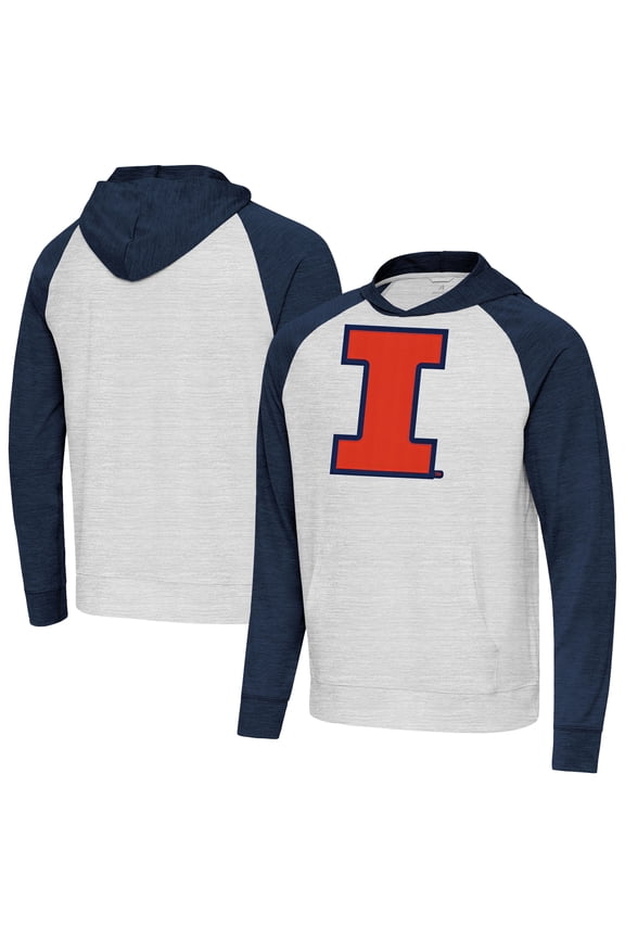 Men's Antigua Heather Navy/Gray Illinois Fighting Illini Urgent Pullover Hoodie