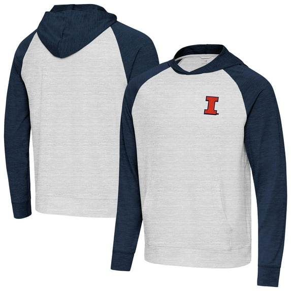 Men's Antigua Heather Navy/Gray Illinois Fighting Illini Urgent Pullover Hoodie