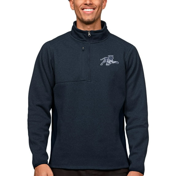 Men's Antigua Heather Navy Jackson State Tigers Course Quarter-Zip Pullover Top