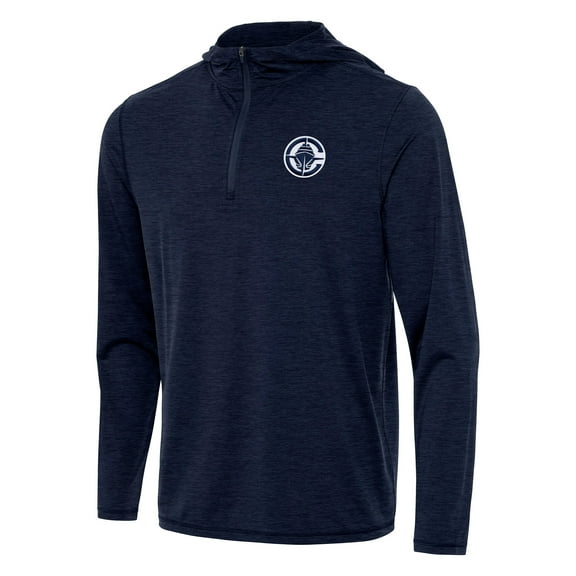 Men's Antigua Heather Navy LA Clippers Tidy Quarter-Zip Hoodie