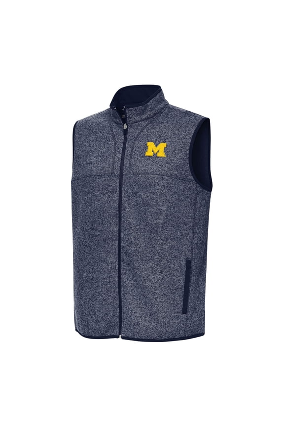 Men's Antigua Heather Navy Michigan Wolverines Fortune Full-Zip Vest