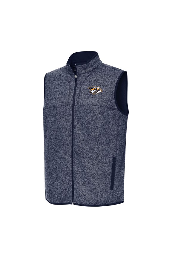 Men's Antigua Heather Navy Nashville Predators Fortune Full-Zip Vest