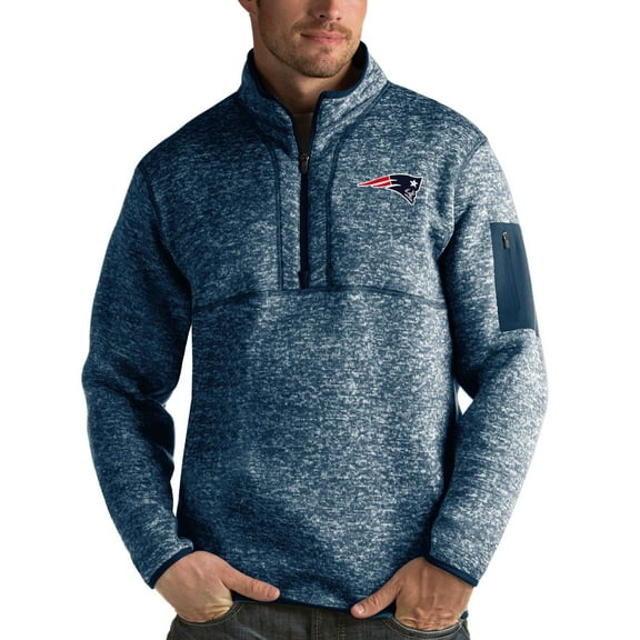 Men's Antigua Heather Navy New England Patriots Fortune Quarter-Zip Pullover Jacket