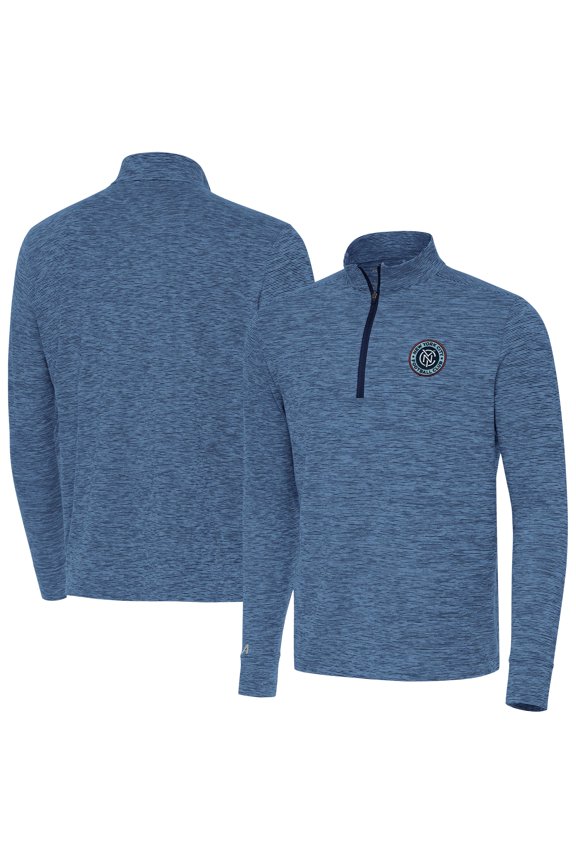 Men's Antigua Heather Navy New York City FC Cause Quarter-Zip Top