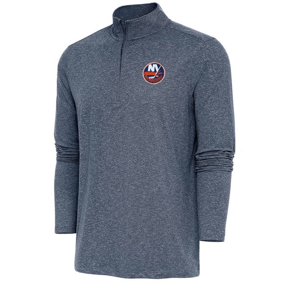 Men's Antigua Heather Navy New York Islanders Hunk Quarter-Zip Pullover Top