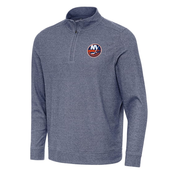 Men's Antigua Heather Navy New York Islanders Subtle Quarter-Zip Sweatshirt