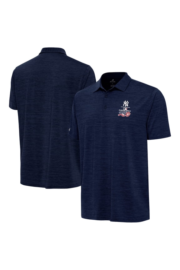 Men's Antigua Heather Navy New York Yankees Celebrating America's 250th Layout Polo